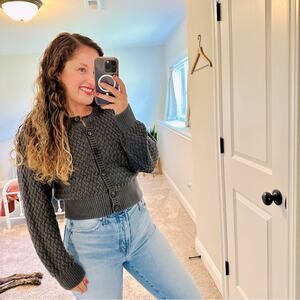 THE GREAT. Gray Cotton Textured Cardigan Sweated 0 XS/S